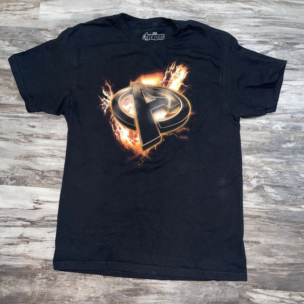 Marvel Avengers Flaming A Logo Graphic Print Mens L Short Sleeve T-Shirt Black